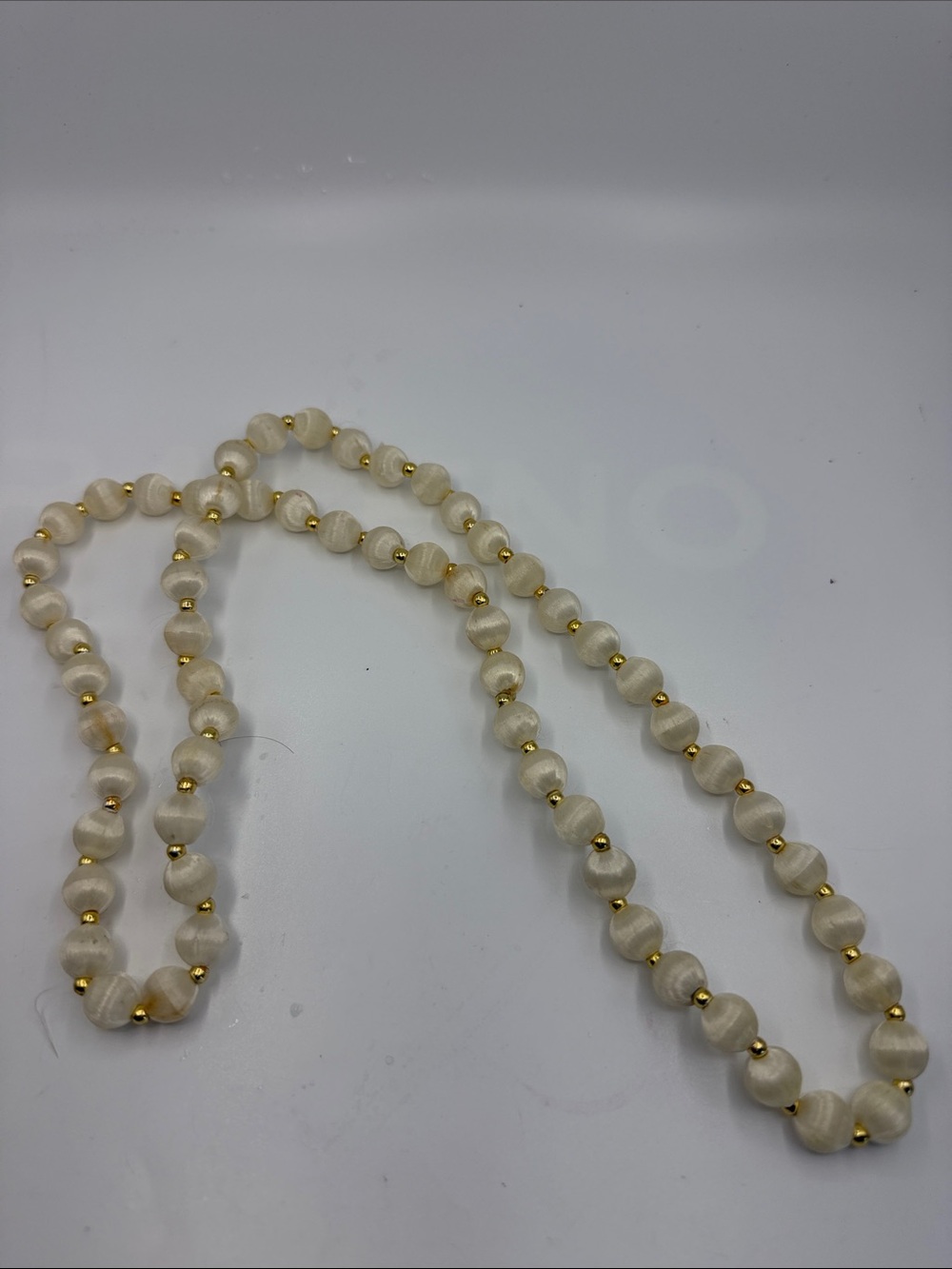 VTG Cream Silk Wrapped Bead Statement Necklace 15” drop